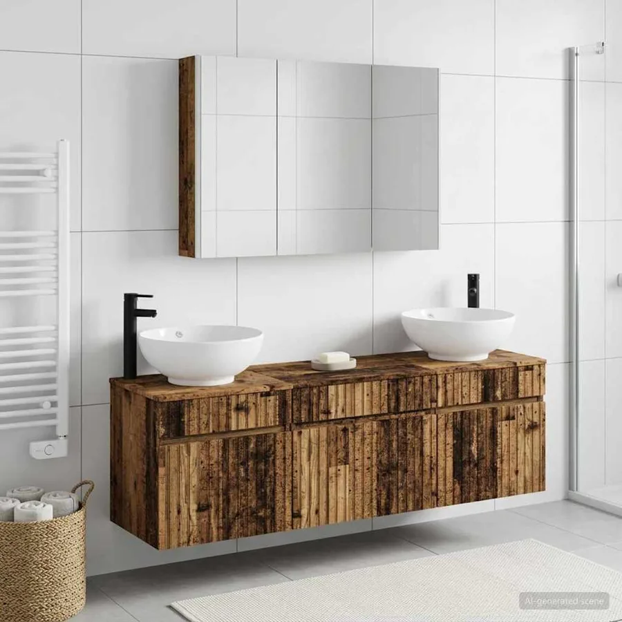 Ensemble d'armoire de salle de bain 4 pcs Bois ancien - 4