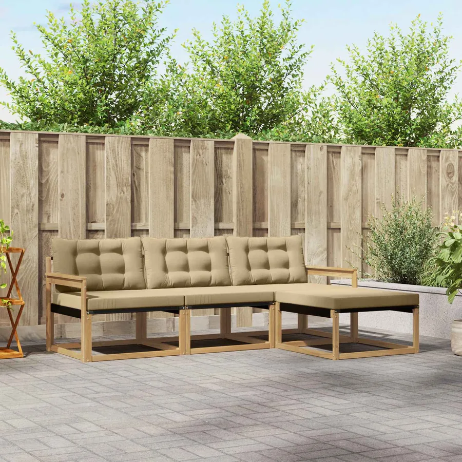 Ensemble de canapés d'extérieur 4 pcs Blanc et Beige