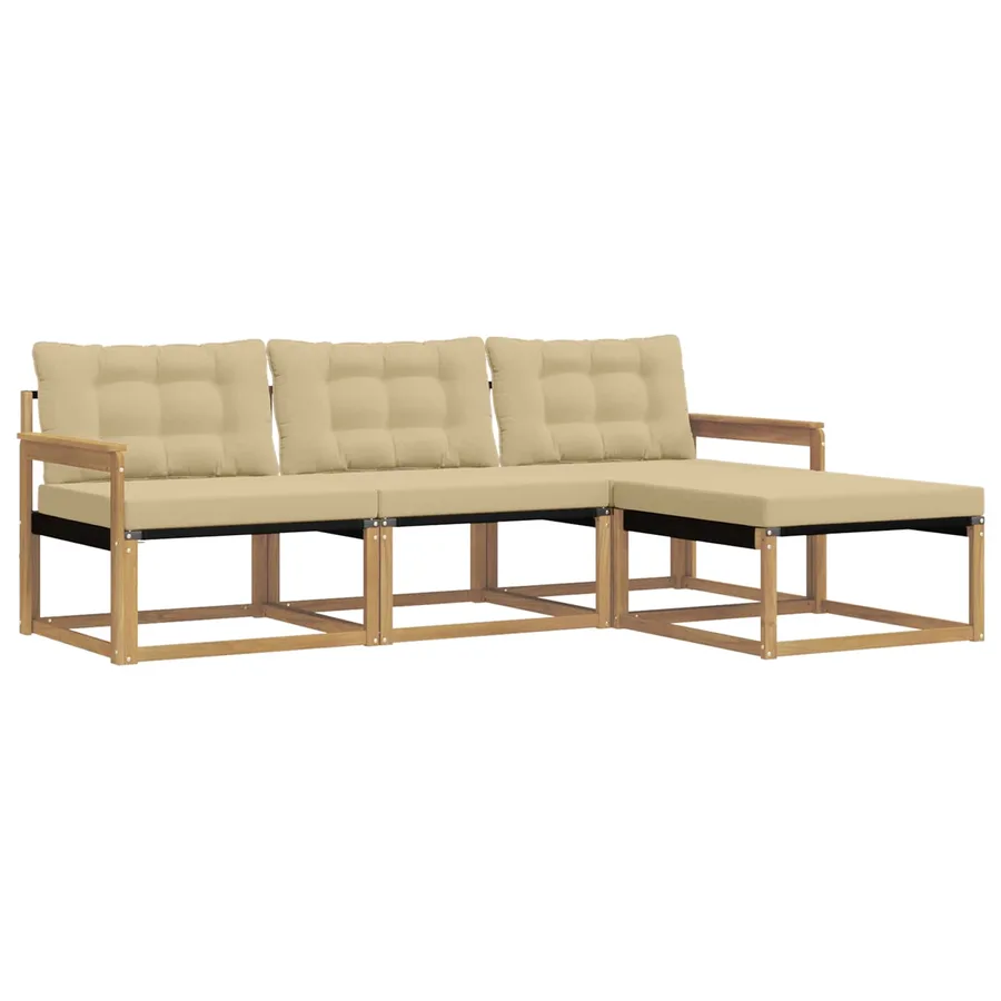 Ensemble de canapés d'extérieur 4 pcs Blanc et Beige - 2