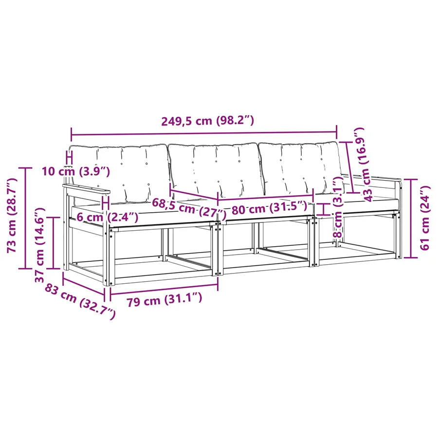 Ensemble de canapés d'extérieur 3 pcs Blanc et noir - 6