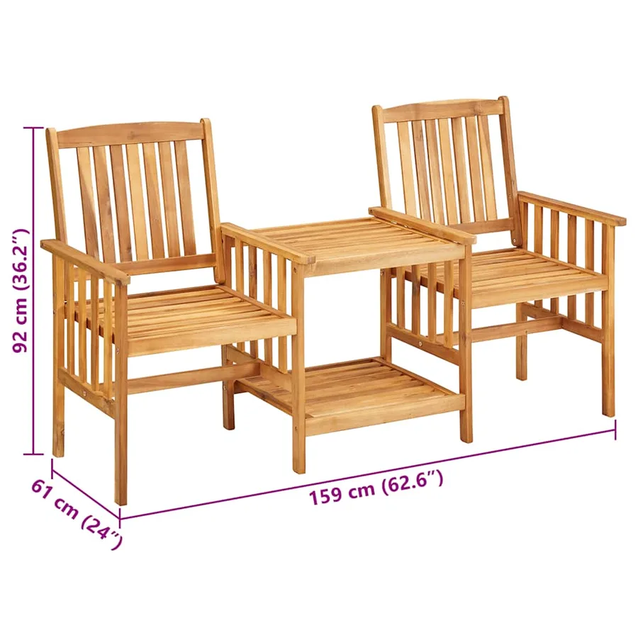 Chaises de jardin avec table à thé et coussins Acacia solide - 10