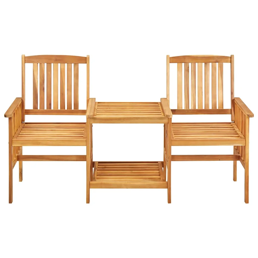 Chaises de jardin avec table à thé et coussins Acacia solide - 3