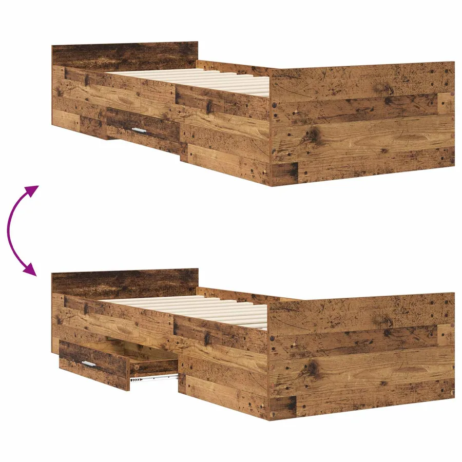 Cadre de lit avec rangement avec tiroir Bois ancien 80 x 200 cm - 7