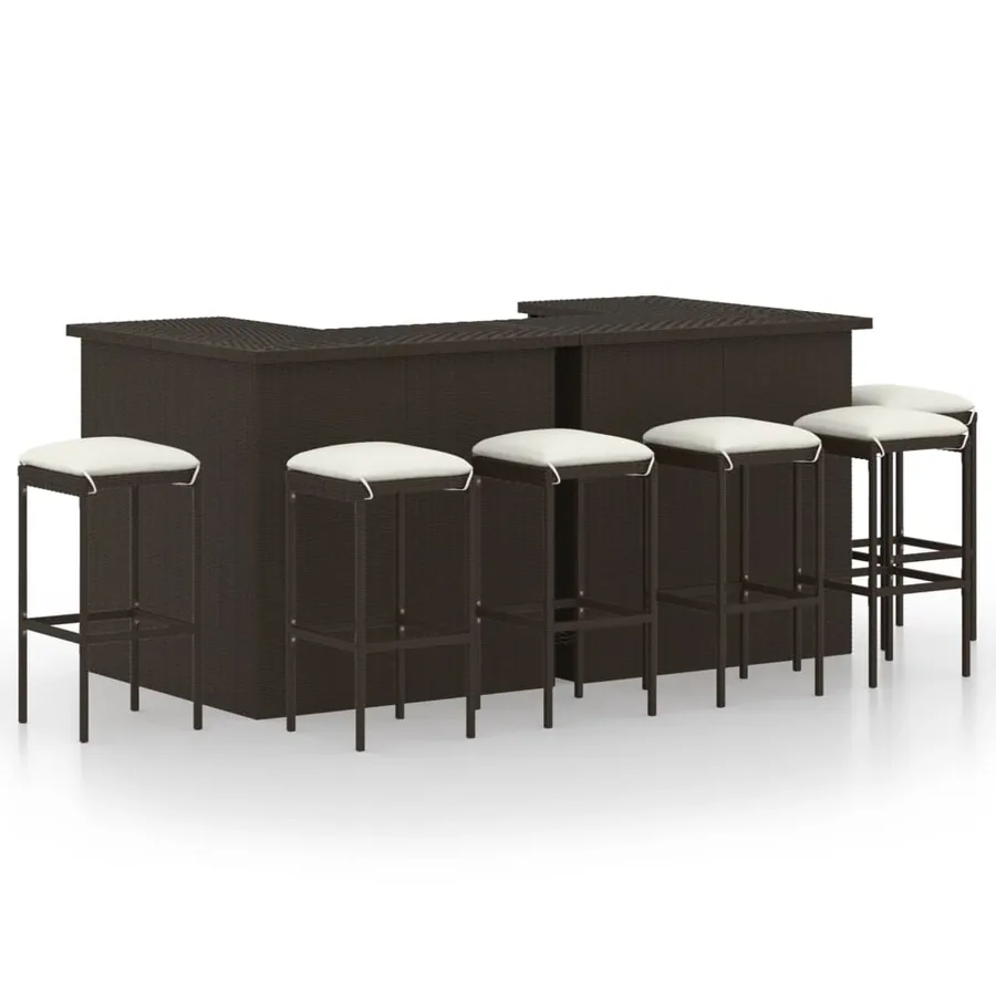 Ensemble de bar de jardin 8 pcs coussins Résine tressée Marron