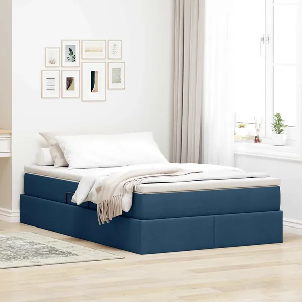 Lit avec rangement et matelas Bleu 120 x 190 cm Polyester