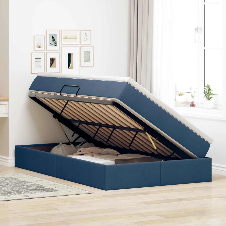 Lit avec rangement et matelas Bleu 120 x 190 cm Polyester - 4