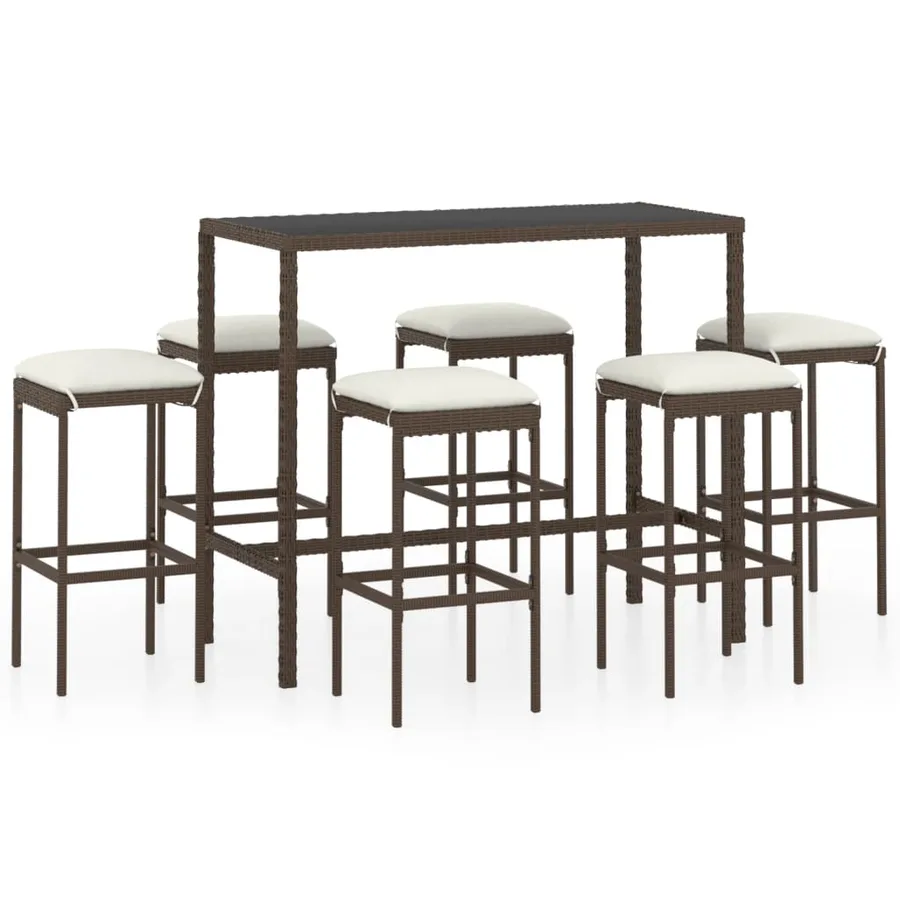 Ensemble de bar de jardin 7 pcs coussins Résine tressée Marron - 2