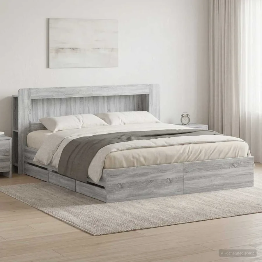 Cadre de lit avec rangement Sonoma gris 180 x 200 cm