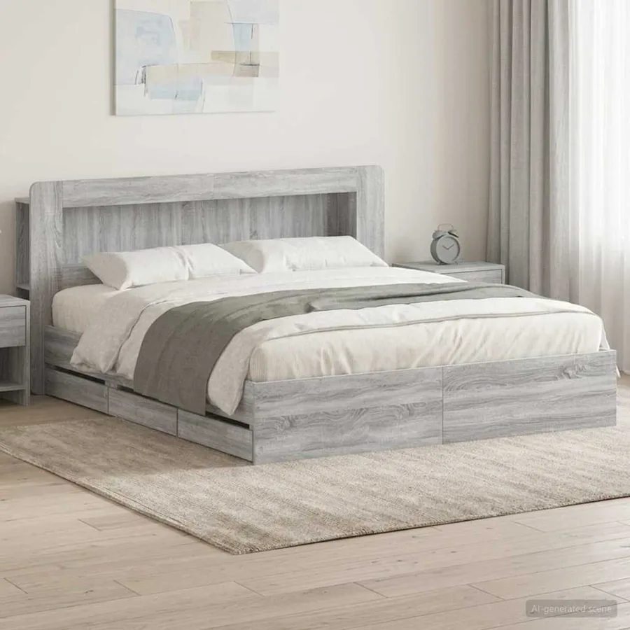 Cadre de lit avec rangement Sonoma gris 200 x 200 cm
