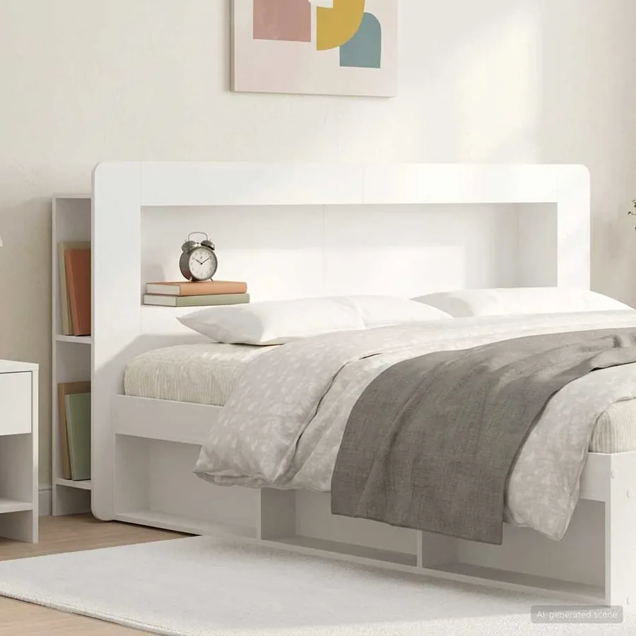 Cabinet de Tête de Lit avec stockage Blanc Bois d’ingénierie