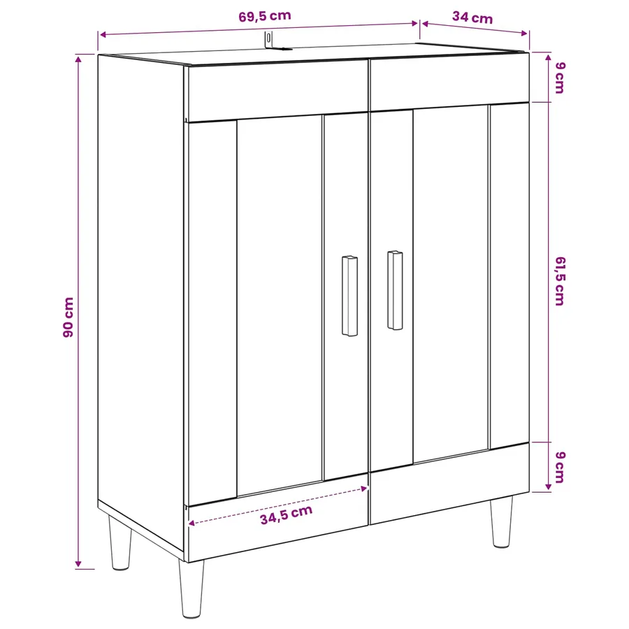 Buffet Chêne noir 69,5 x 34 x 90 cm Bois d'ingénierie - 5