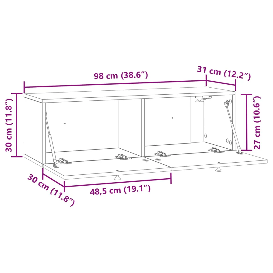 Meuble TV mural Montage mural Blanc brillant 98 x 31 x 30 cm - 11