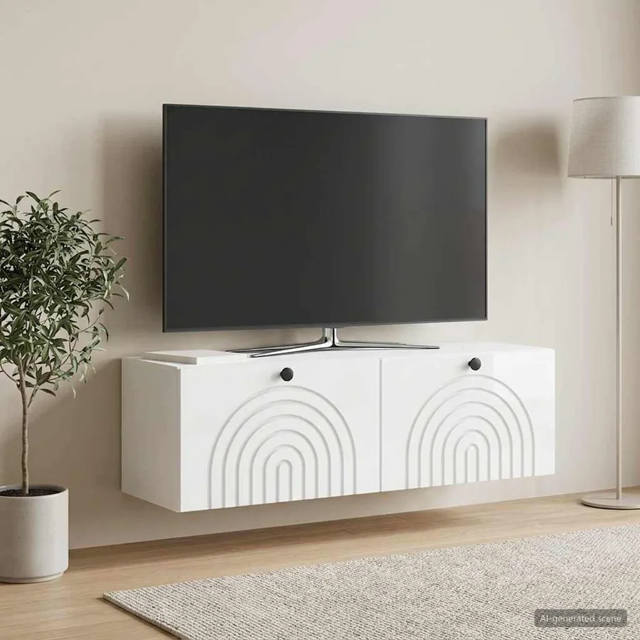 Meuble TV mural Montage mural Blanc brillant 98 x 31 x 30 cm - 4