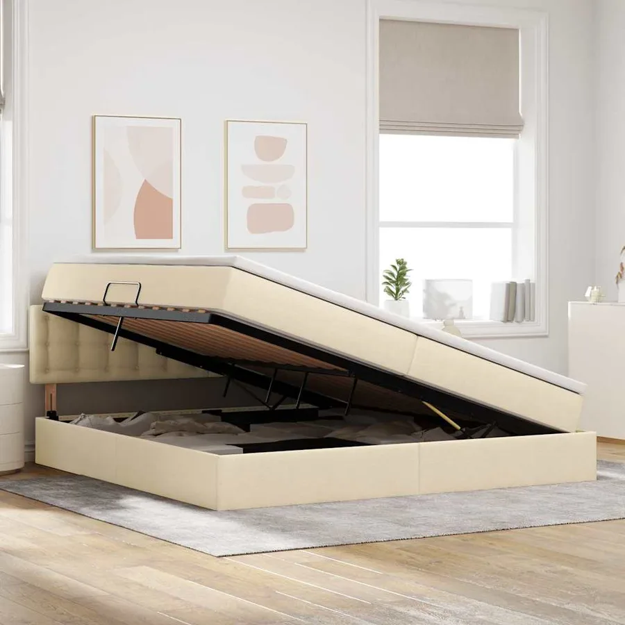 Lit avec rangement et matelas Crème 200 x 200 cm - 4