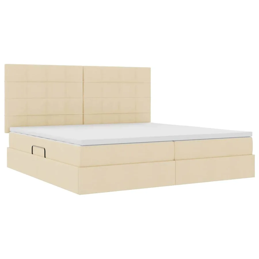 Lit avec rangement et matelas Crème 200 x 200 cm tissu - 5