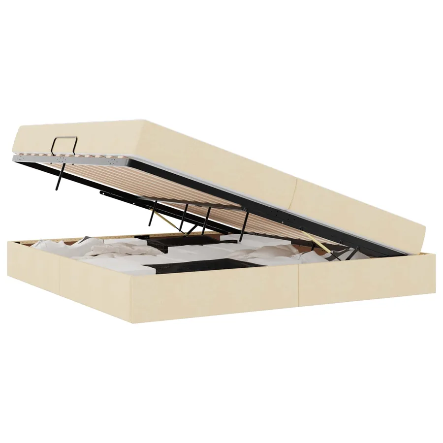 Lit avec rangement et matelas Crème 200 x 200 cm Polyester - 2
