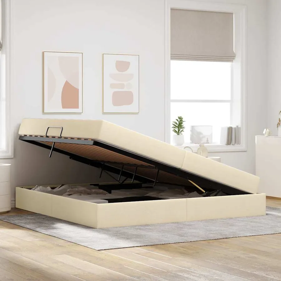 Lit avec rangement et matelas Crème 200 x 200 cm Polyester - 4