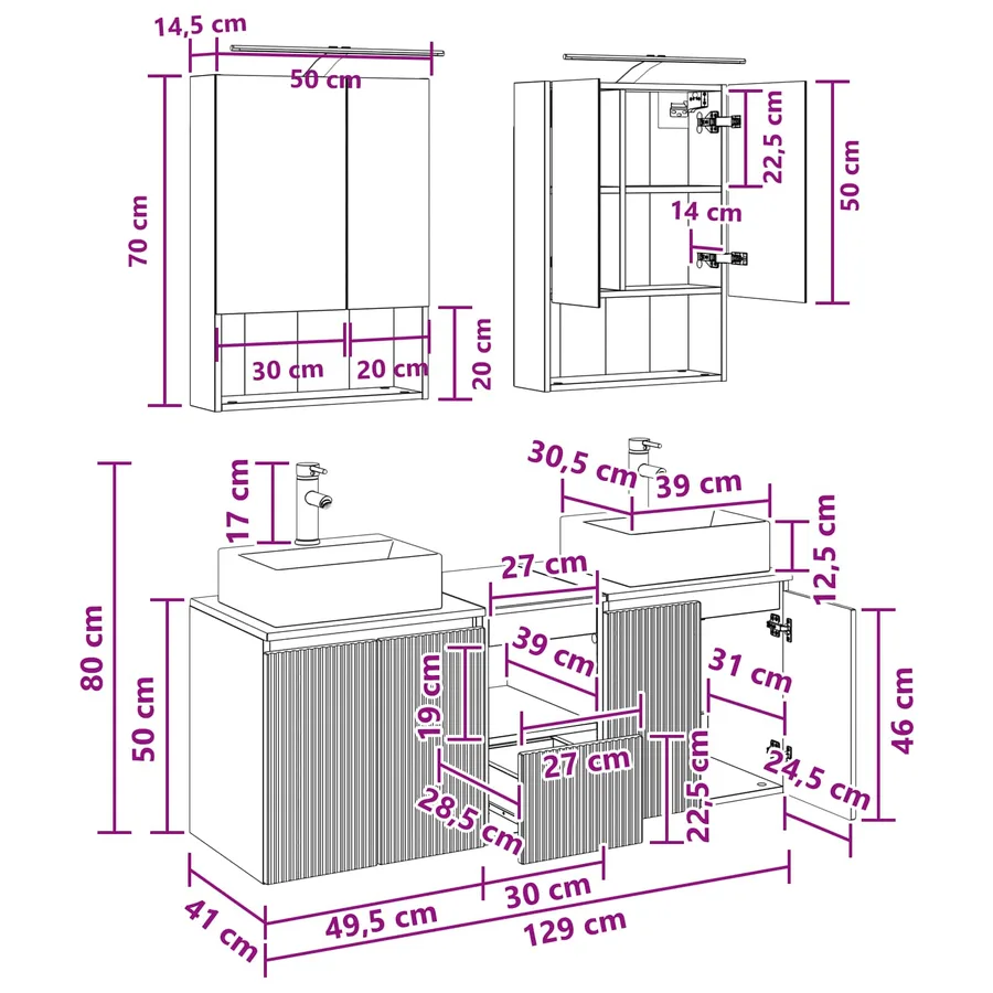 Ensemble d'armoire de salle de bain 5 pcs Blanc - 13