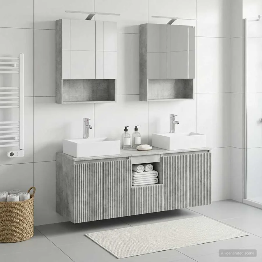 Ensemble d'armoire de salle de bain 5 pcs Gris béton