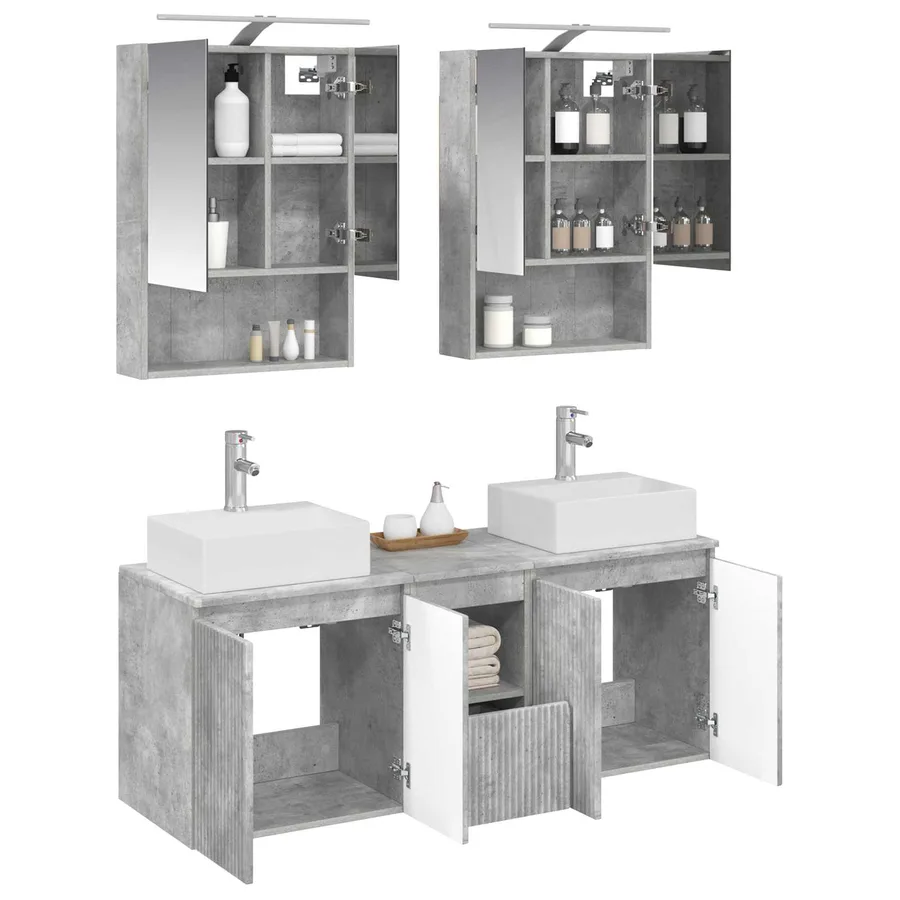 Ensemble d'armoire de salle de bain 5 pcs Gris béton - 3