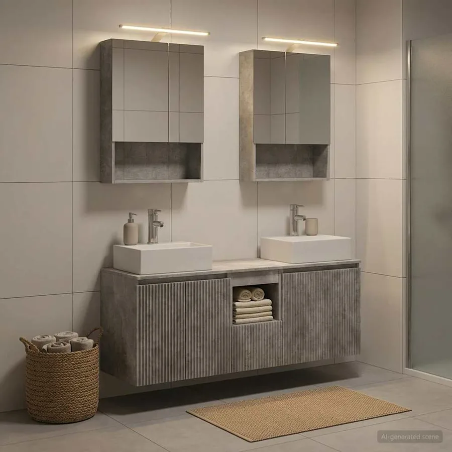 Ensemble d'armoire de salle de bain 5 pcs Gris béton - 4