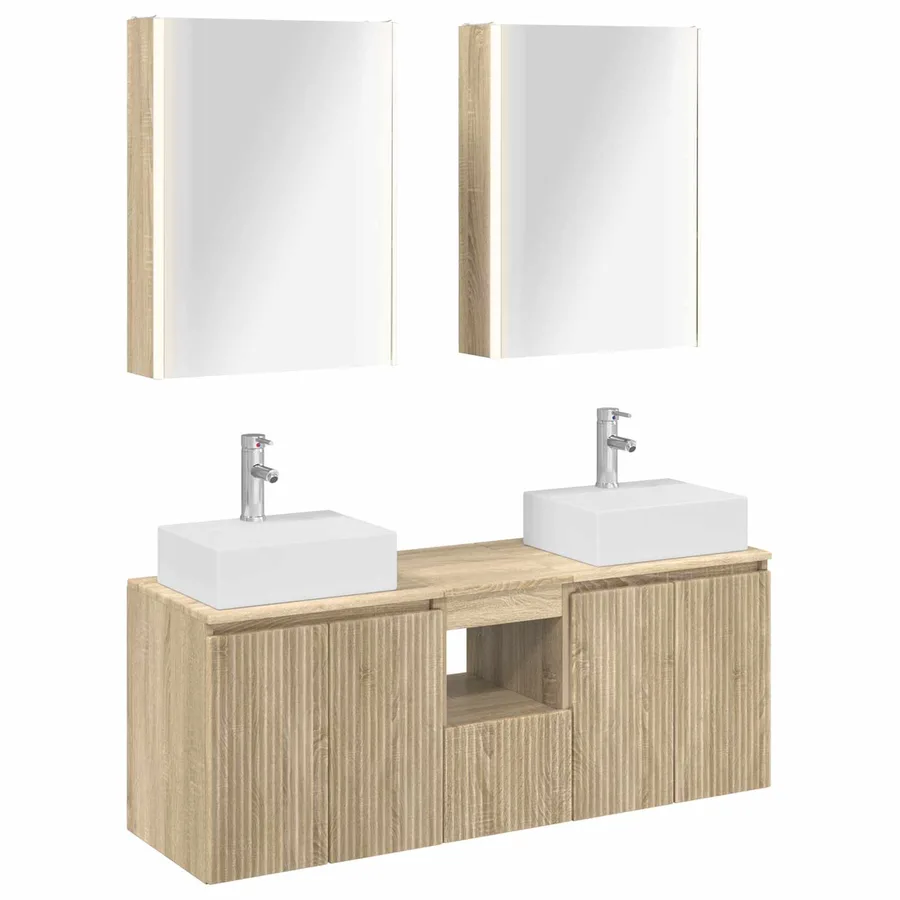 Ensemble d'armoire de salle de bain 5 pcs Chêne Sonoma - 2