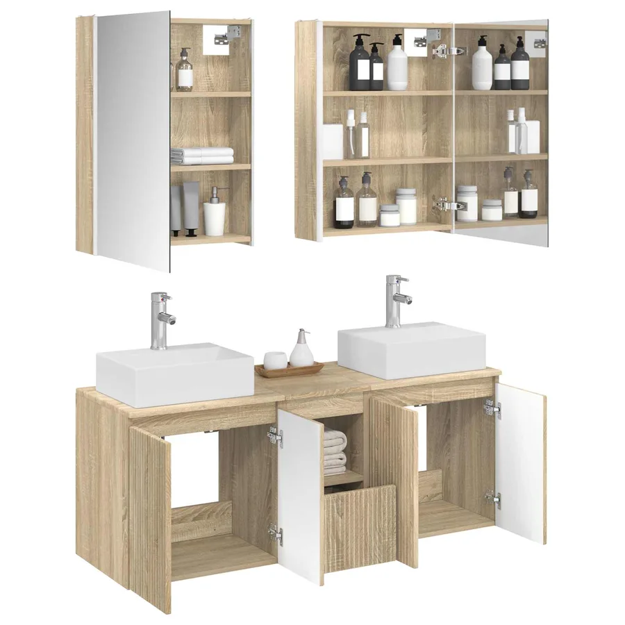 Ensemble d'armoire de salle de bain 5 pcs Chêne Sonoma - 3