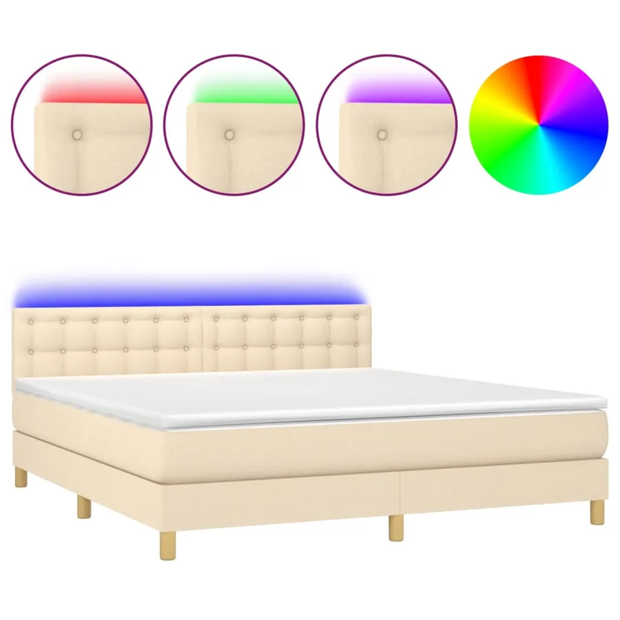 Sommier à lattes de lit avec matelas LED Crème 180x200 cm Tissu - 2