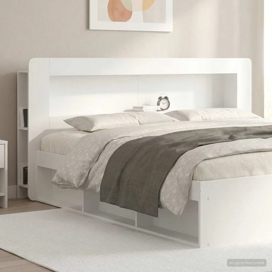 Cabinet de Tête de Lit avec stockage Blanc Bois d’ingénierie - 4
