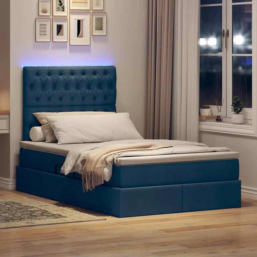 Lit de rangement LED avec matelas Bleu 120 x 190 cm Tissu - 5