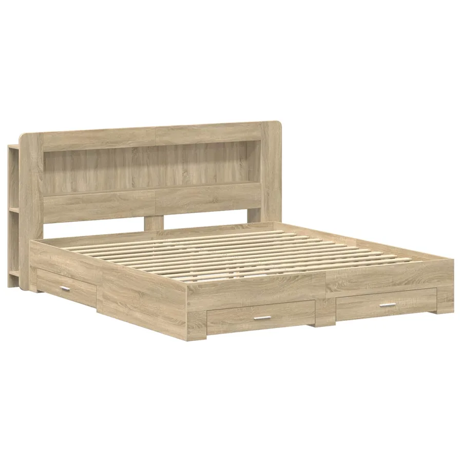 Cadre de lit avec rangement Chêne Sonoma 200 x 200 cm - 2