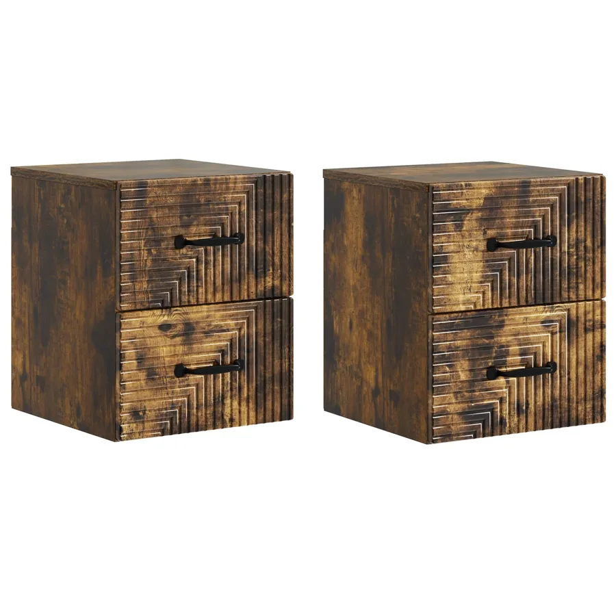 Cabinet de chevet mural 2 pcs Chêne fumé 34,5 x 33 x 40 cm - 2