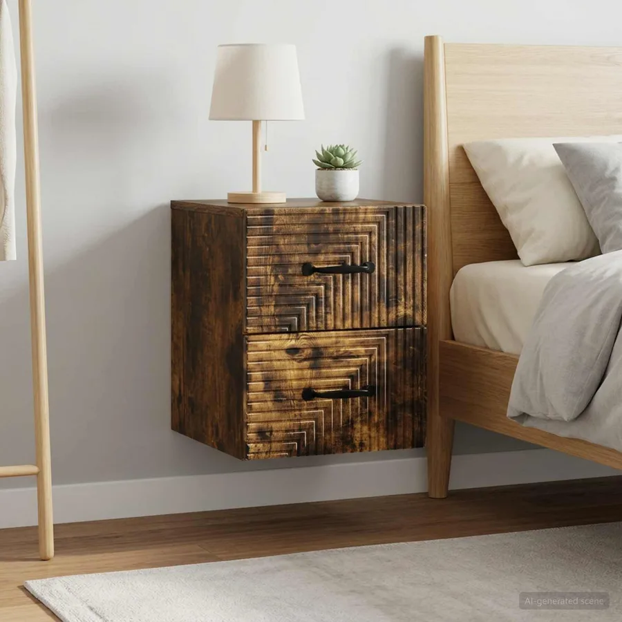 Cabinet de chevet mural 2 pcs Chêne fumé 34,5 x 33 x 40 cm - 4