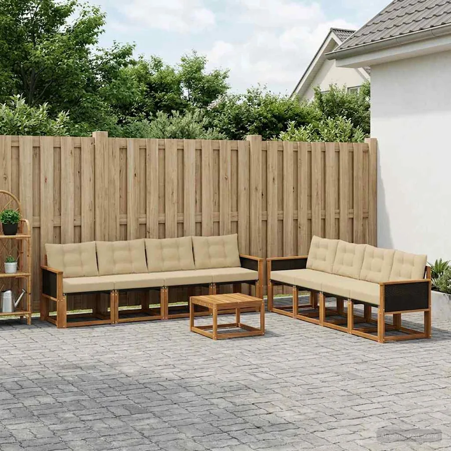 Ensemble de canapés d'extérieur 9 pcs Naturel et Beige