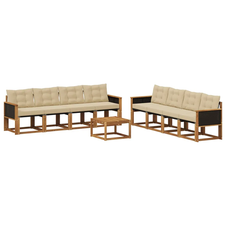 Ensemble de canapés d'extérieur 9 pcs Naturel et Beige - 2