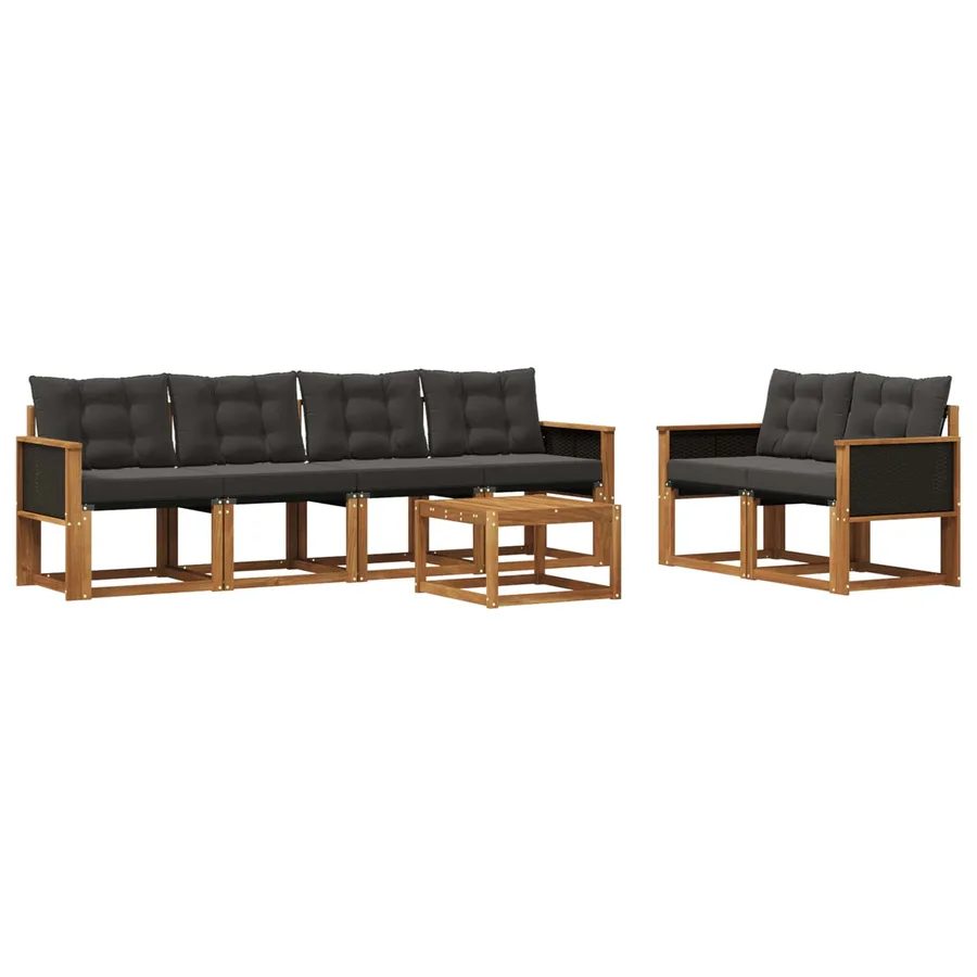 Ensemble de canapés d'extérieur 7 pcs Naturel et noir - 2