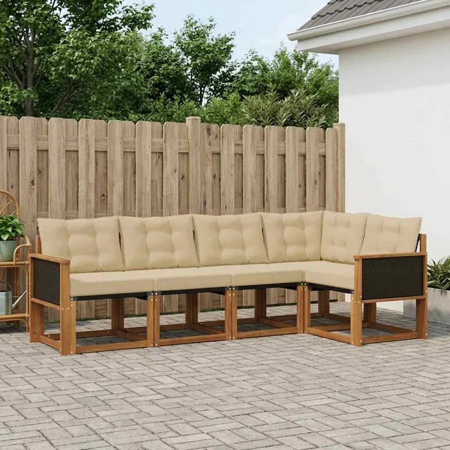 Ensemble de canapés d'extérieur 5 pcs Naturel et Beige