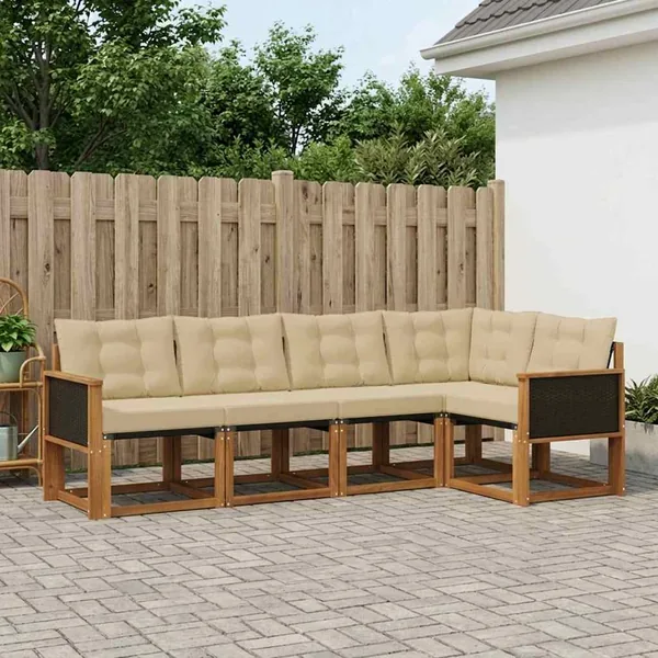 Ensemble de canapés d'extérieur 5 pcs Naturel et Beige