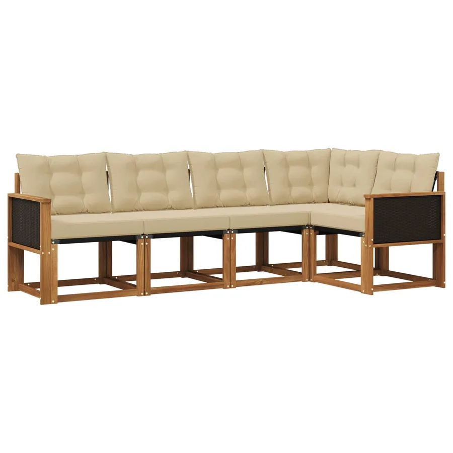 Ensemble de canapés d'extérieur 5 pcs Naturel et Beige - 2
