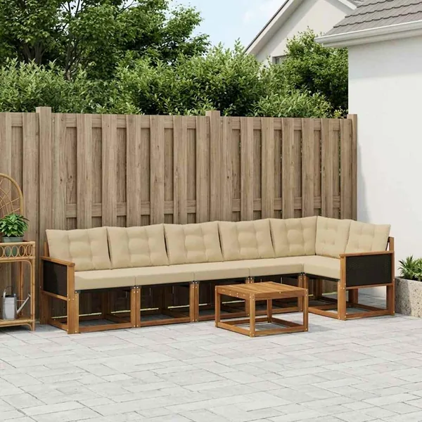 Ensemble de canapés d'extérieur 7 pcs Naturel et Beige