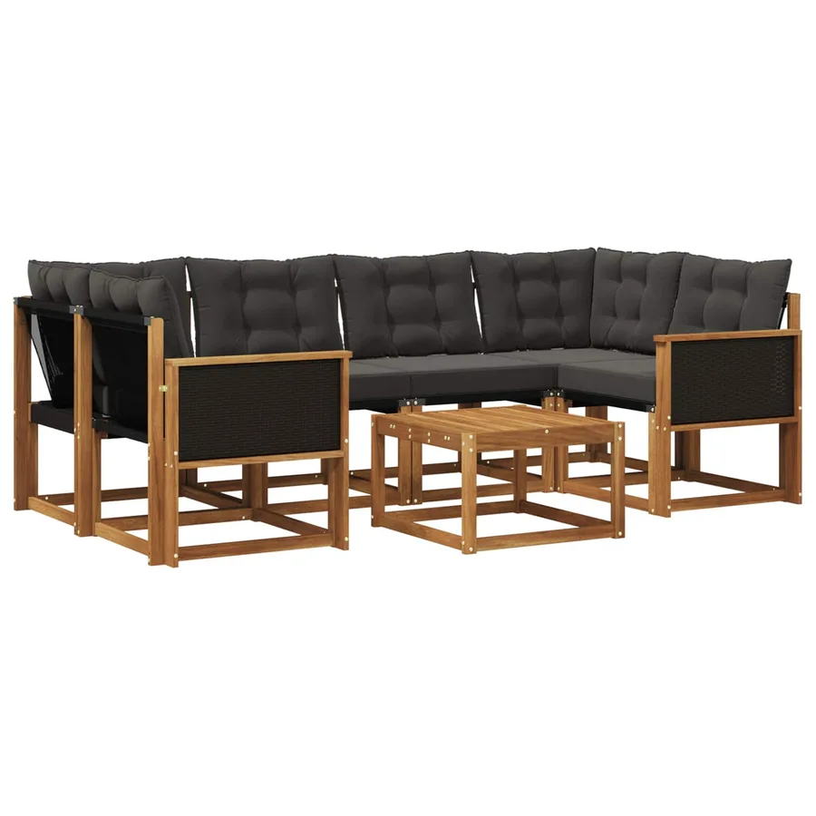 Ensemble de canapés d'extérieur 7 pcs Naturel et noir - 2