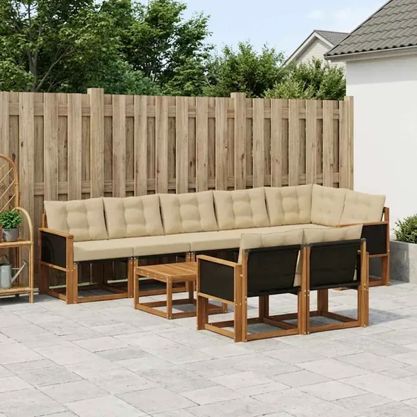 Ensemble de canapés d'extérieur 9 pcs Naturel et Beige