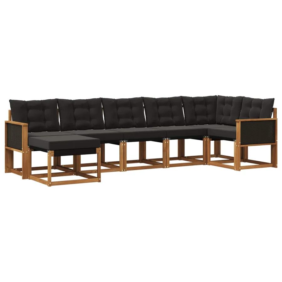 Ensemble de canapés d'extérieur 7 pcs Naturel et noir - 2