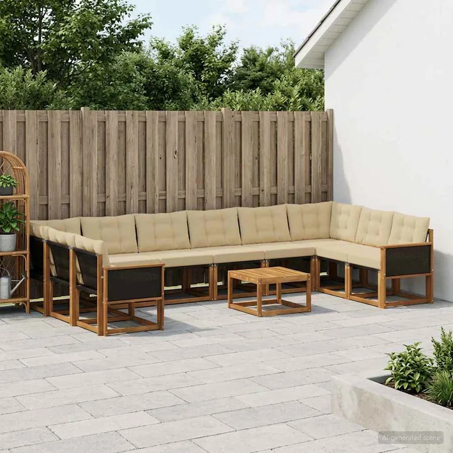Ensemble de canapés d'extérieur 11 pcs Naturel et Beige