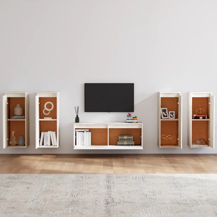 Meubles TV 5 pcs Blanc Bois massif de pin - 3