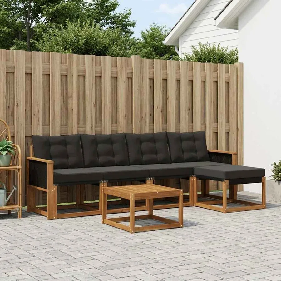 Ensemble de canapés d'extérieur 6 pcs Naturel et noir