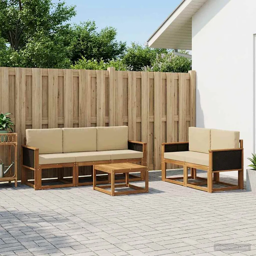 Ensemble de canapés d'extérieur avec coussin 6 pcs Naturel