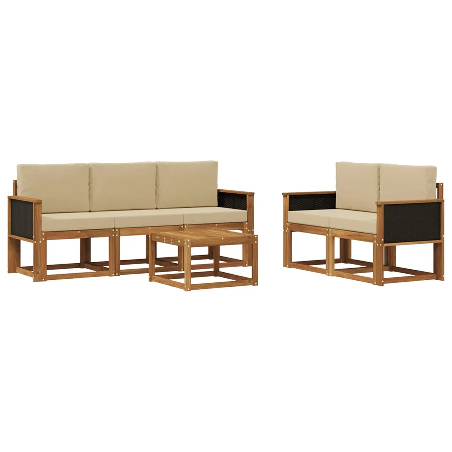 Ensemble de canapés d'extérieur avec coussin 6 pcs Naturel - 2