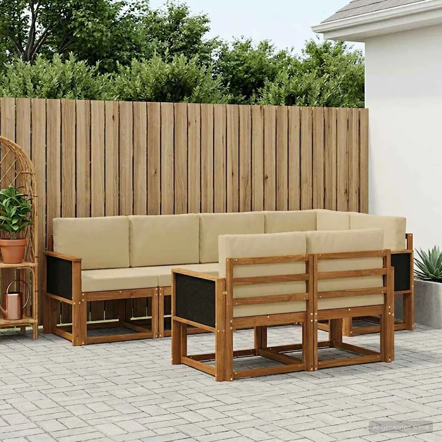 Ensemble de canapés d'extérieur 7 pcs Naturel et Beige