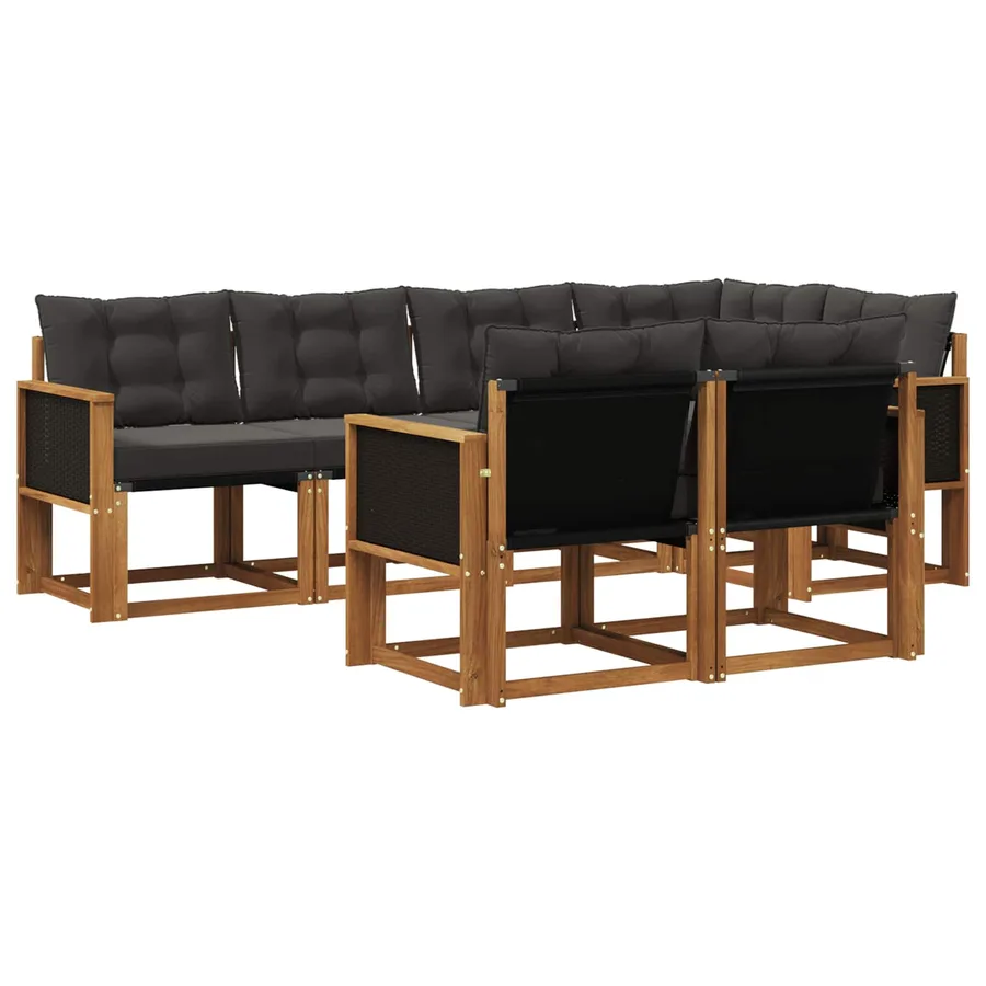 Ensemble de canapés d'extérieur 7 pcs Naturel et noir - 2